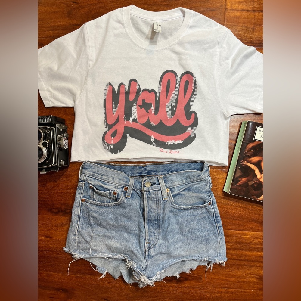 Y’all Country Western Cropped Top T Shirt New White